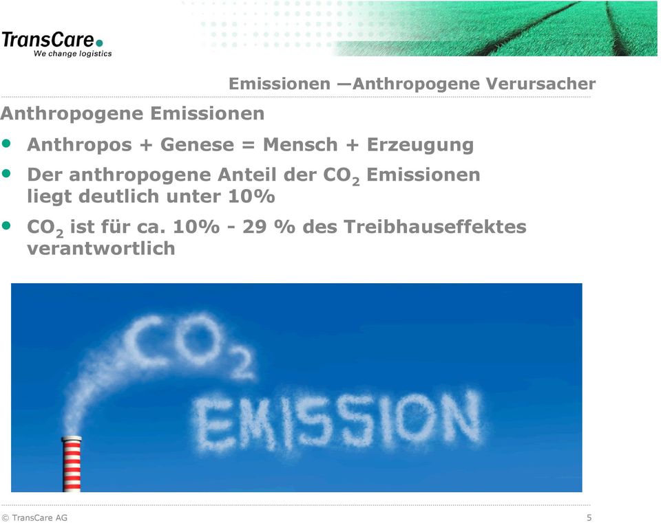 Anteil der CO 2 Emissionen liegt deutlich unter 10% CO 2 ist