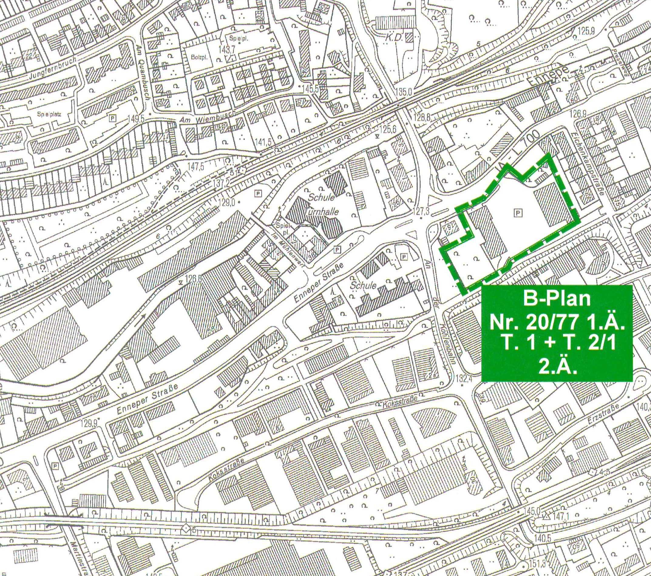 Abbildung 3: B-Plan Nr. 20/77. Die Abbildung 4 zeigt den räumlichen Zusammenhang der Bebauungspläne. Im B-plan 3/14 wird das ehemalige Gelände der Fa. Brandt einer neuen Nutzung überführt.