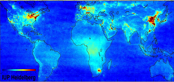 Abb.6: DOAS Messung der weltweiten NO 2 Konzentration in Bodennähe vom Satelliten aus.