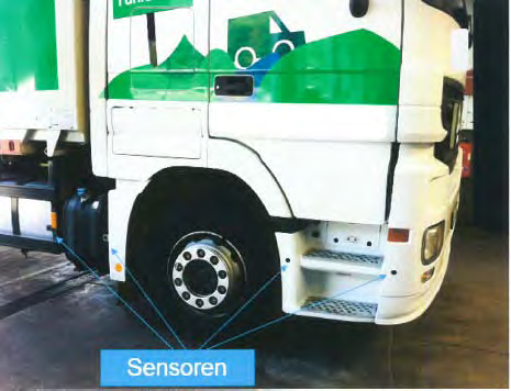 Assistenzsysteme für LKW - SideWarn für LKW von TVS Truck GmBH - gesamte Fahrzeuglänge kann überwacht werden - In