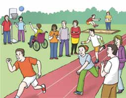 8 8.2 Sport In der Vereinbarung * steht, dass Menschen mit Behinderungen die gleichen Sport arten machen können wie Menschen ohne Behinderungen.
