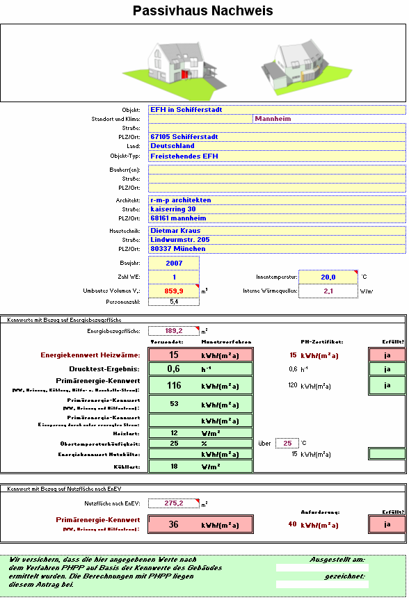 8 PHPP Berechnung Alle für die Passivhaus