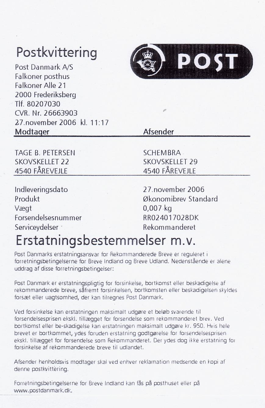 Dänemark 2007 / PN 138-844 - R-Zettel vom Schalter (Originalgröße auf