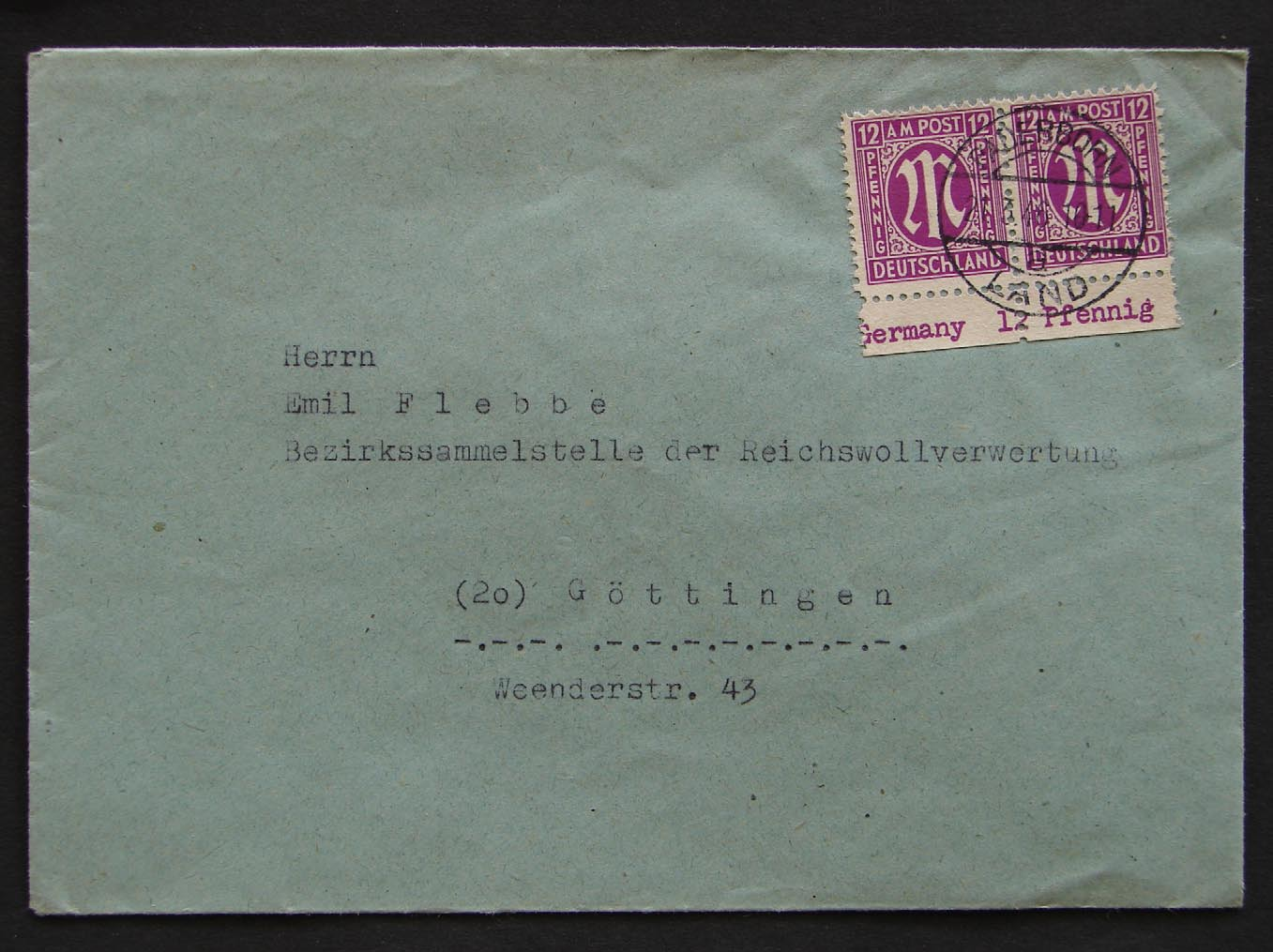 AM-Post Ortsbrief in Göttingen Stempel: Göttingen 1 ab 12.4.46 18 Uhr Marken: Mi.-Nr. 8 + Mi.-Nr. 16 2.
