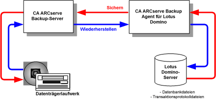 Agenten-Architektur Agenten-Architektur Der CA ARCserve Backup Agent für Lotus Domino stellt Dienste bereit, mit denen CA ARCserve Backup Datenbanken sichern und wiederherstellen kann.