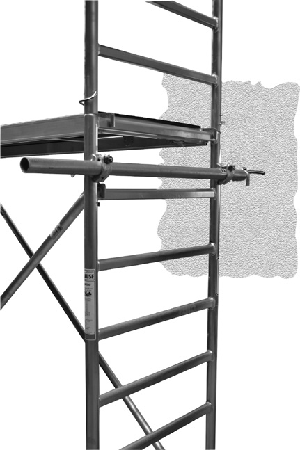 4.5 Montage des Stabilisierungs-Sets Bei der Verwendung als Wandgerüst kann dieses mit dem Stabilisierungs-Set bestückt und an der Wand befestigt werden.