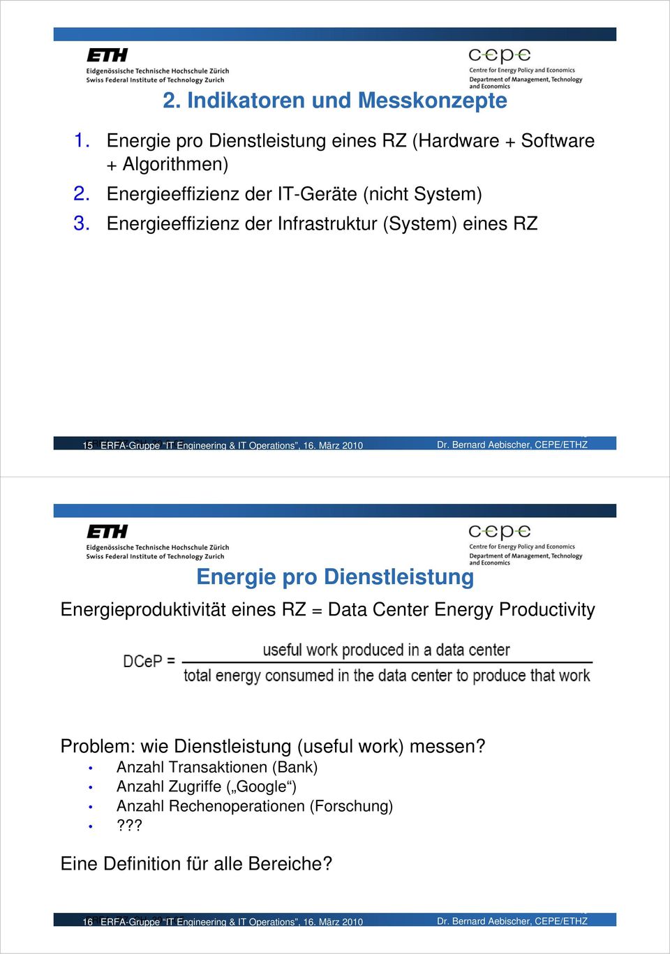Energieeffizienz der Infrastruktur (System) eines RZ 15 ERFA_RZ_CH_30-9-05 15 Energie pro Dienstleistung Energieproduktivität eines