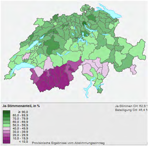 Abstimmungskarte Verschärfung Raumplanungsgesetz RPG