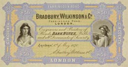 Die ersten Schweizer Banknoten Les premiers billets de banque suisses 9 Entwurf von Bradbury, Wilkinson & Co., London, 1870/SNB. Projet de Bradbury, Wilkinson & Co., Londres, 1870/BNS.