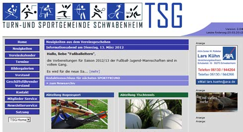 Unsere TSG-Internetseite lebt nur mit Eurer Hilfe Die Internetseite des TSG Schwabenheim gibt es nun schon seit mehr als 5 Jahren.