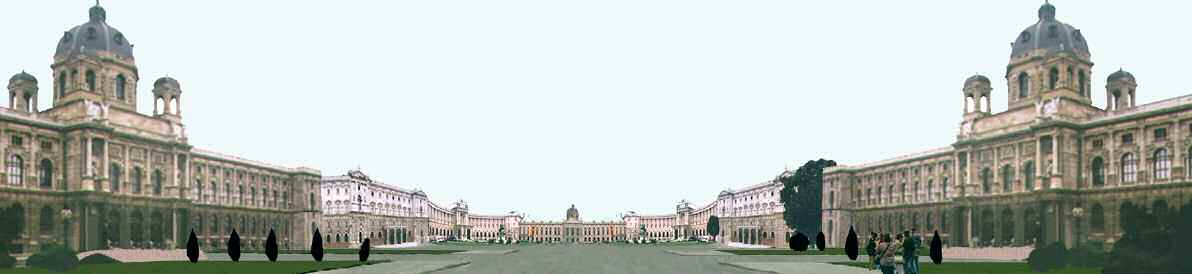 Fiktive Ansicht gegen die Wiener Hofburg ohne den Museumszwilling des Kunsthistorischen Museeums Fiktive Ansicht von Gottfried Sempers Forumsidee Die bestmögliche reale Visualisierung einer