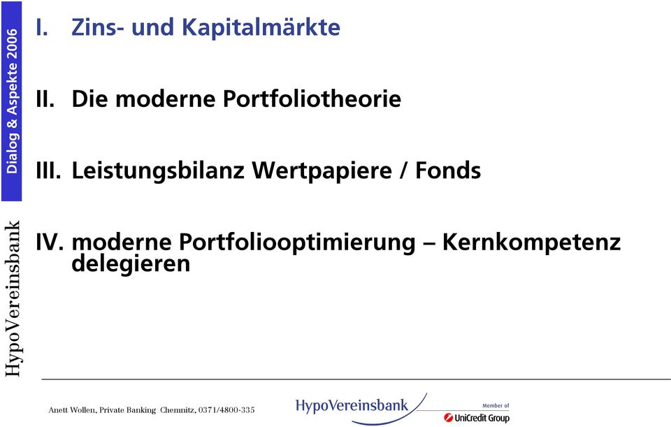 Leistungsbilanz Wertpapiere / Fonds IV.