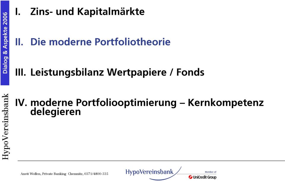 Leistungsbilanz Wertpapiere / Fonds IV.