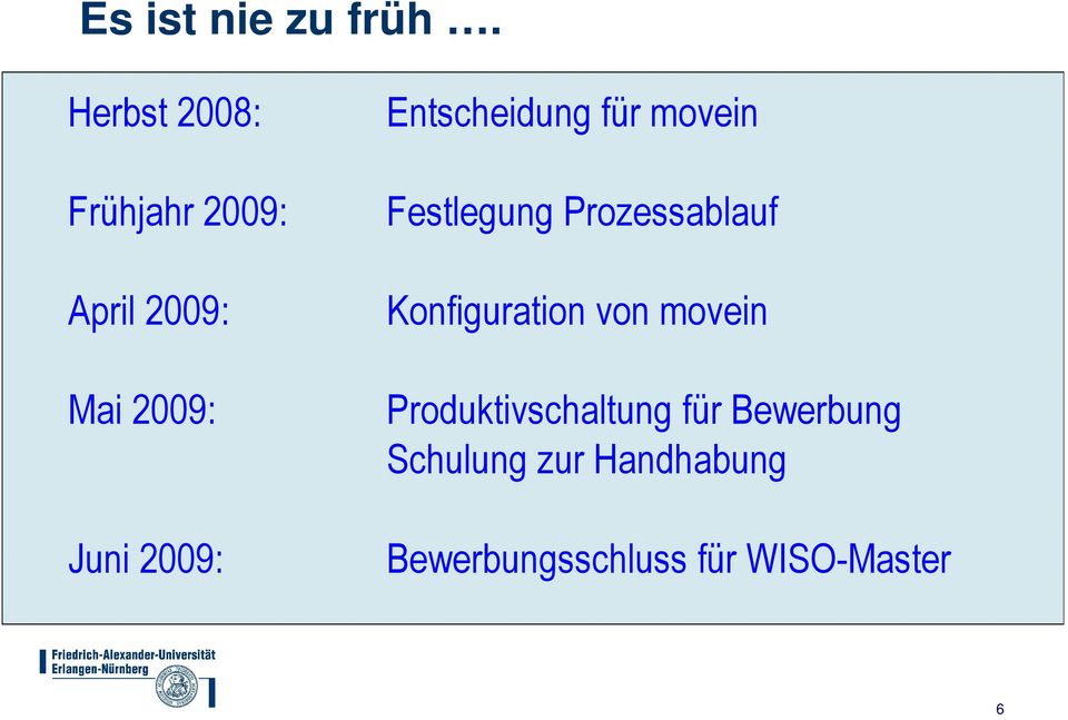 Entscheidung für movein Festlegung Prozessablauf