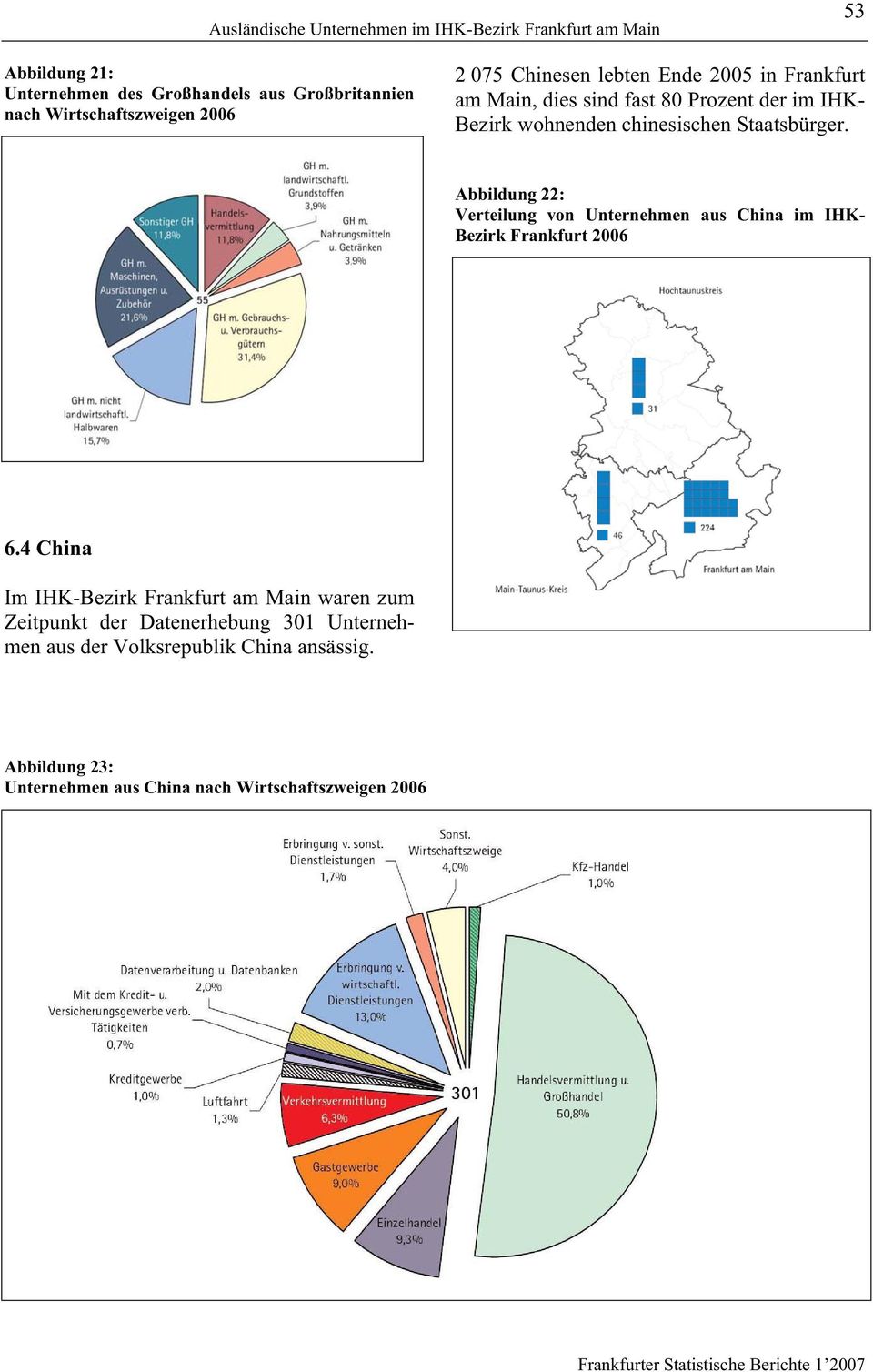 chinesischen Staatsbürger. Abbildung 22: Verteilung von Unternehmen aus China im IHK- Bezirk Frankfurt 2006 6.