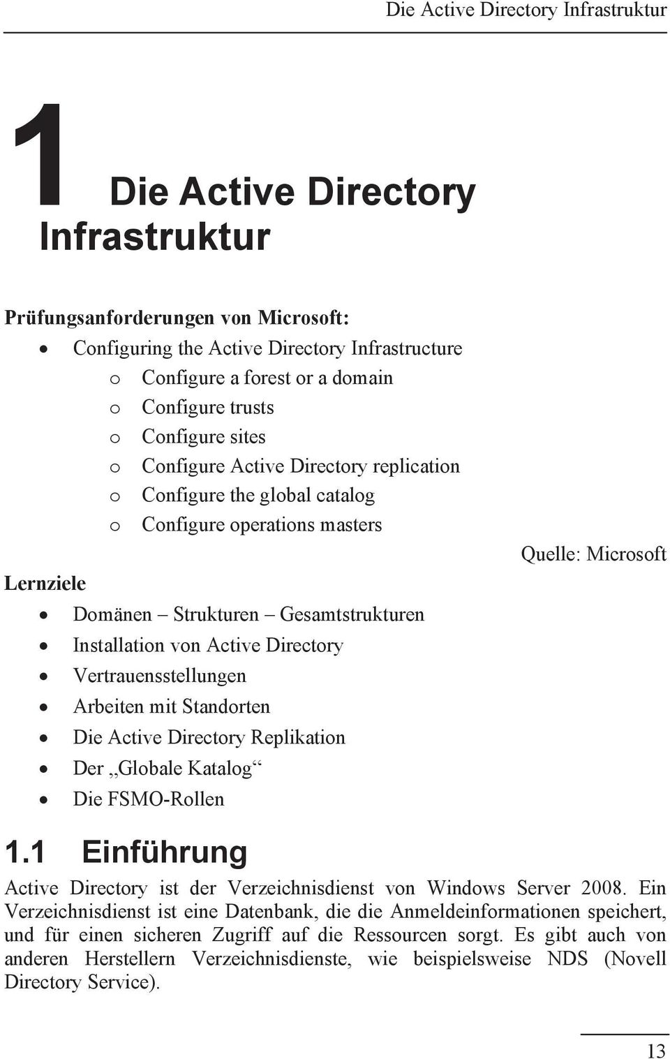 Vertrauensstellungen Arbeiten mit Standorten Die Active Directory Replikation Der Globale Katalog Die FSMO-Rollen Quelle: Microsoft 1.