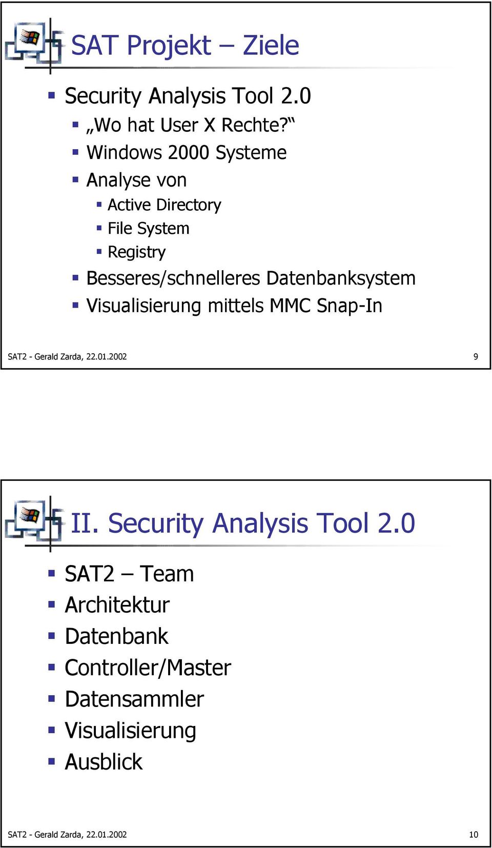 Datenbanksystem Visualisierung mittels MMC Snap-In SAT2 - Gerald Zarda, 22.01.2002 9 II.