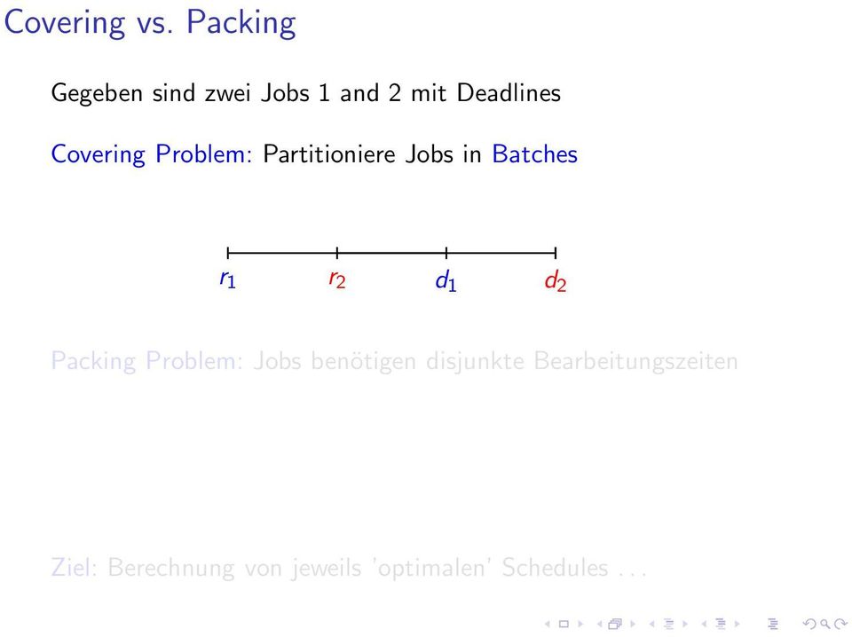 Covering Problem: Partitioniere Jobs in Batches r 1 r 2 d 1