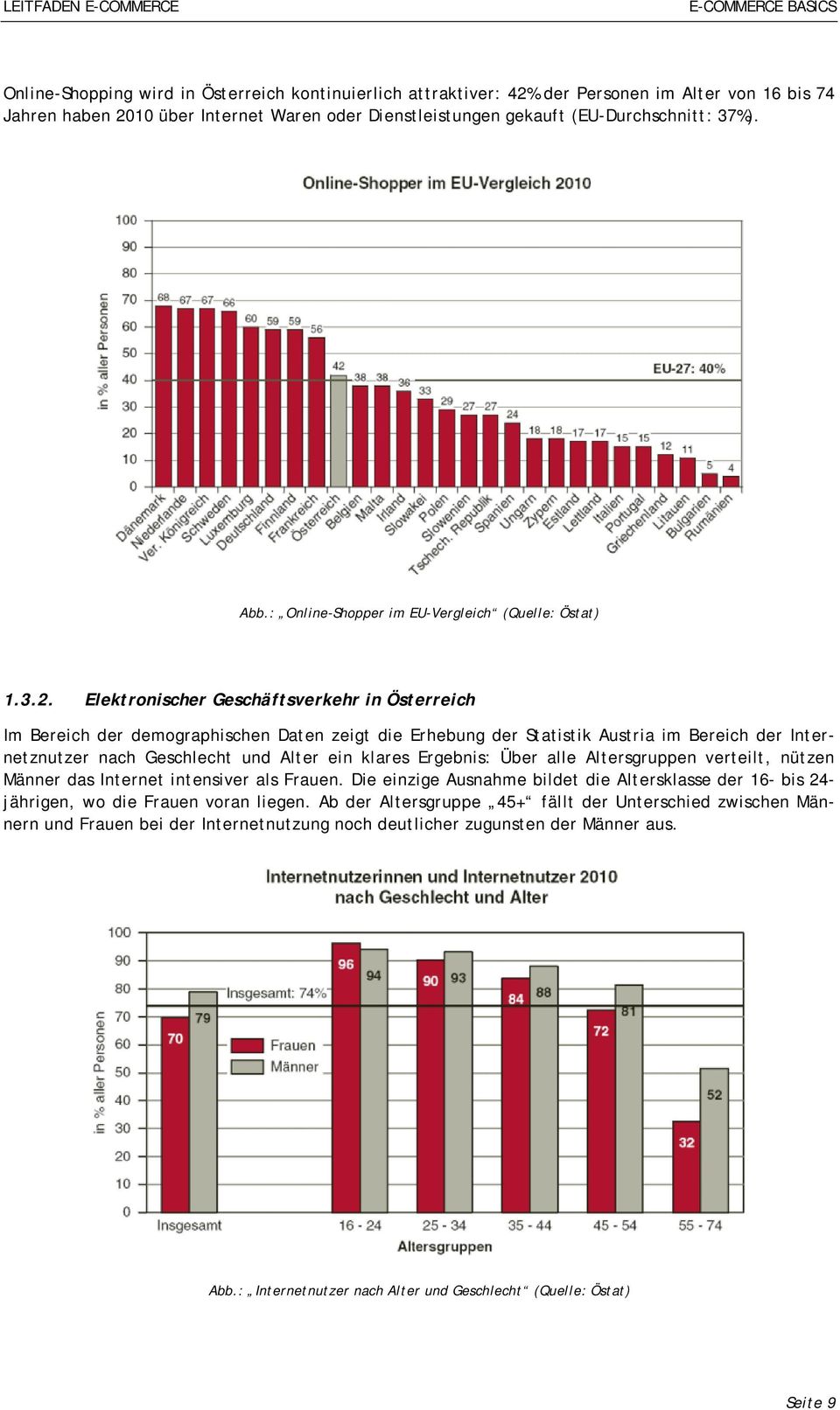 Elektronischer Geschäftsverkehr in Österreich Im Bereich der demographischen Daten zeigt die Erhebung der Statistik Austria im Bereich der Internetznutzer nach Geschlecht und Alter ein klares