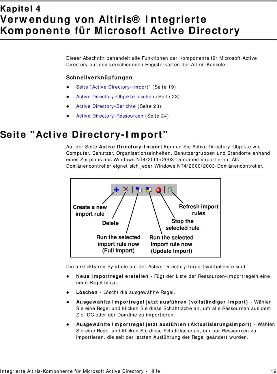Schnellverknüpfungen Seite "Active Directory-Import" (Seite 19) Active Directory-Objekte löschen (Seite 23) Active Directory-Berichte (Seite 23) Active Directory-Ressourcen (Seite 24) Seite "Active
