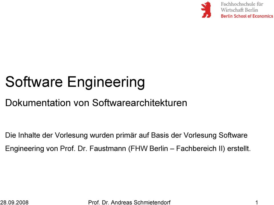 Vorlesung Software Engineering von Prof. Dr.
