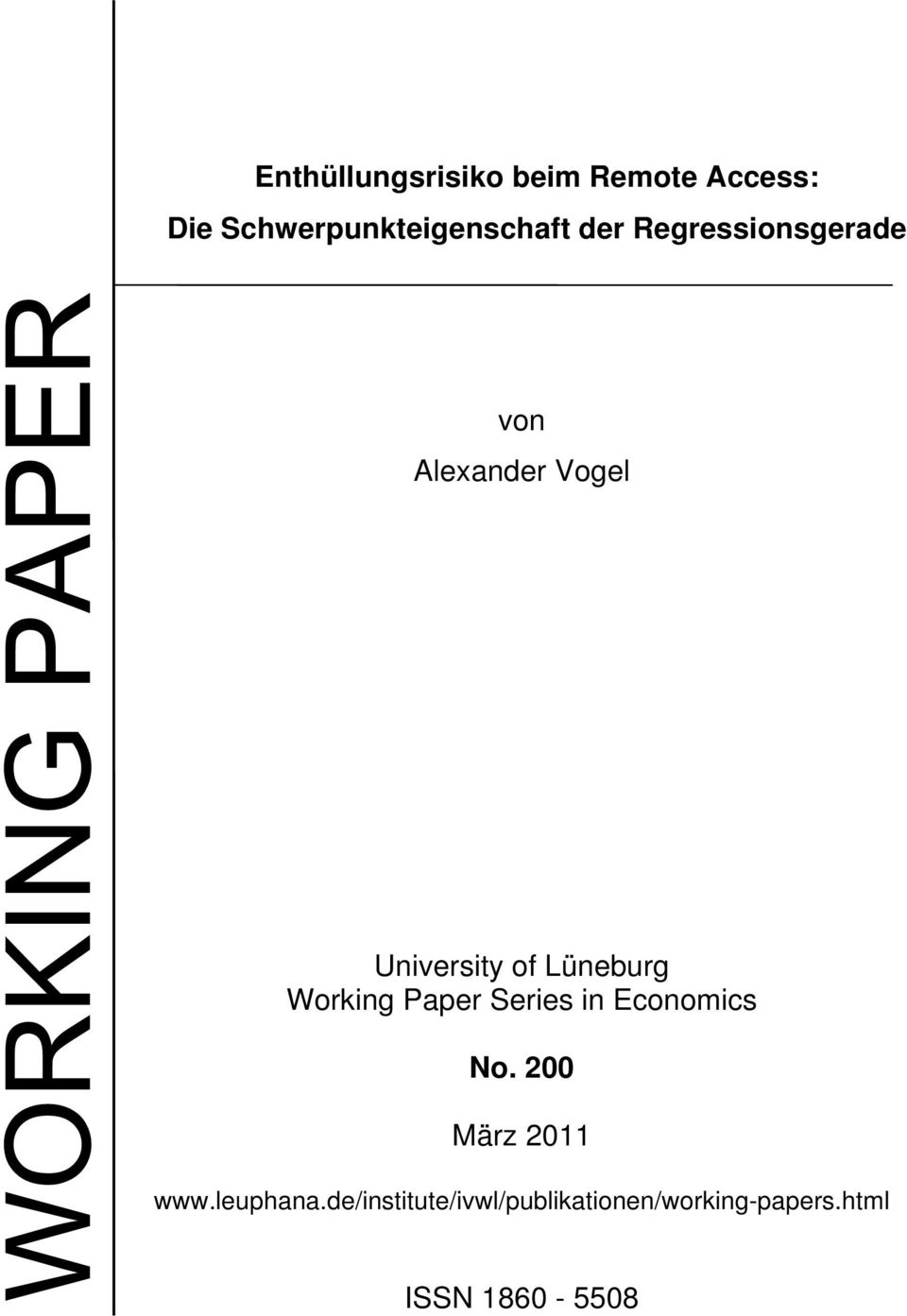 Working Paper Series in Economics No. 200 März 2011 www.leuphana.