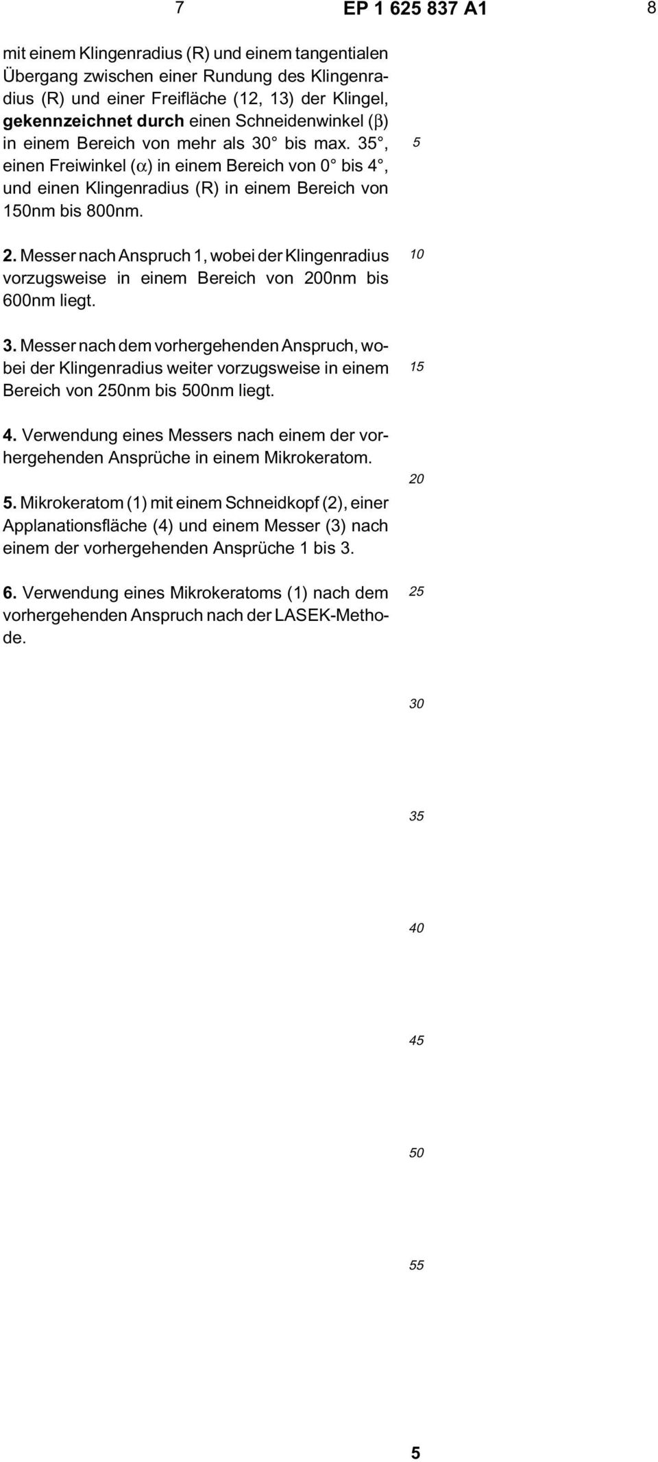 Messer nach Anspruch 1, wobei der Klingenradius vorzugsweise in einem Bereich von 200nm bis 600nm liegt. 10 3.