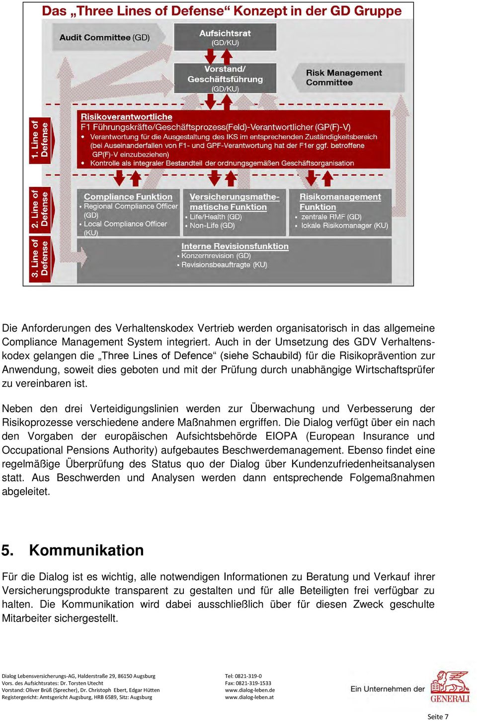 Wirtschaftsprüfer zu vereinbaren ist. Neben den drei Verteidigungslinien werden zur Überwachung und Verbesserung der Risikoprozesse verschiedene andere Maßnahmen ergriffen.