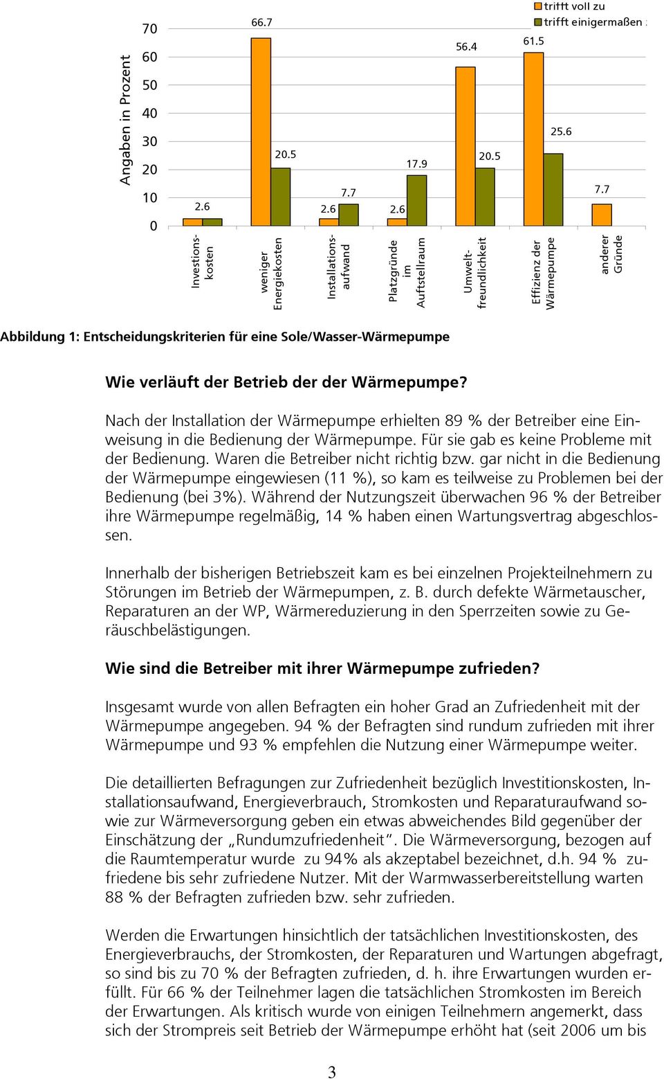 Sole/Wasser-Wärmepumpe Wie verläuft der Betrieb der der Wärmepumpe? Nach der Installation der Wärmepumpe erhielten 89 % der Betreiber eine Einweisung in die Bedienung der Wärmepumpe.