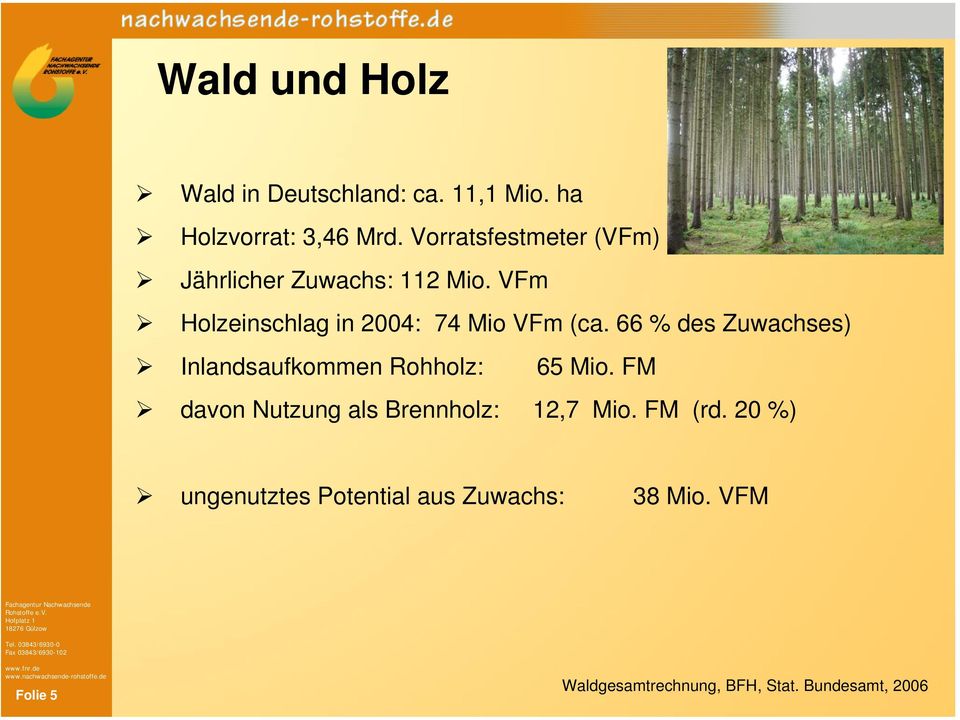 66 % des Zuwachses) Inlandsaufkommen Rohholz: 65 Mio. FM davon Nutzung als Brennholz: 12,7 Mio.