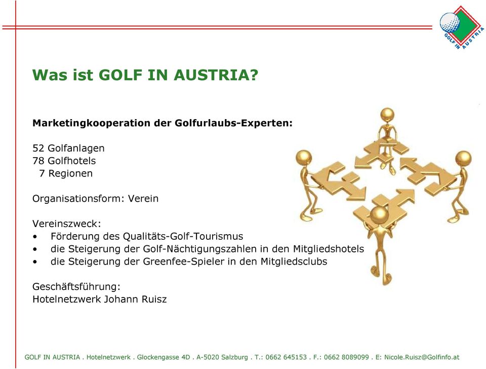 Organisationsform: Verein Vereinszweck: Förderung des Qualitäts-Golf-Tourismus die