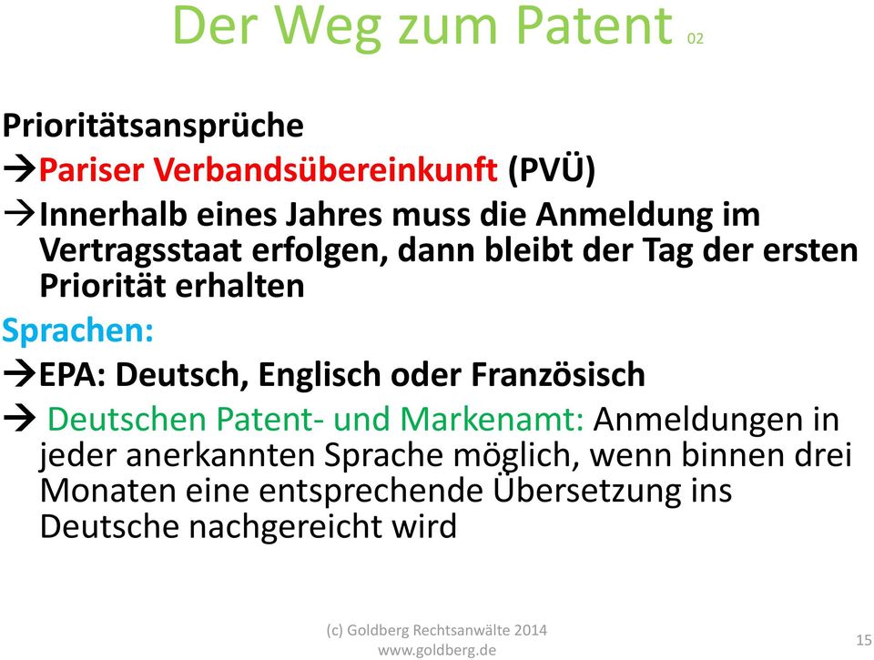 EPA: Deutsch, Englisch oder Französisch Deutschen Patent- und Markenamt: Anmeldungen in jeder