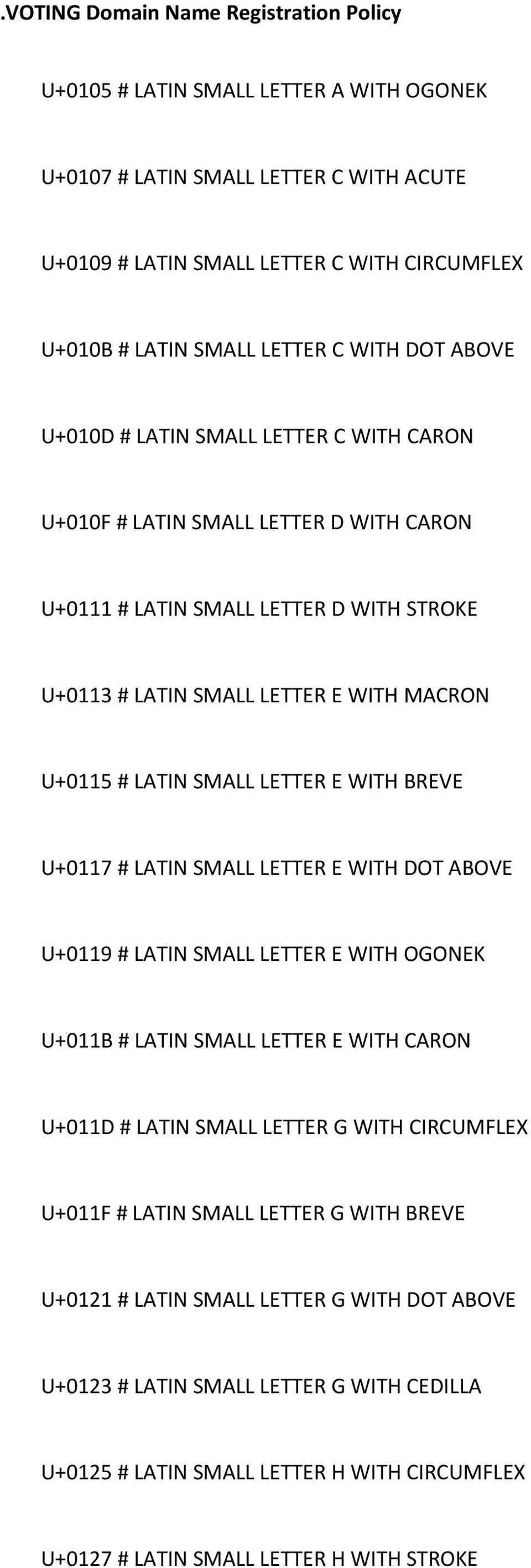U+0117 # LATIN SMALL LETTER E WITH DOT ABOVE U+0119 # LATIN SMALL LETTER E WITH OGONEK U+011B # LATIN SMALL LETTER E WITH CARON U+011D # LATIN SMALL LETTER G WITH CIRCUMFLEX U+011F # LATIN