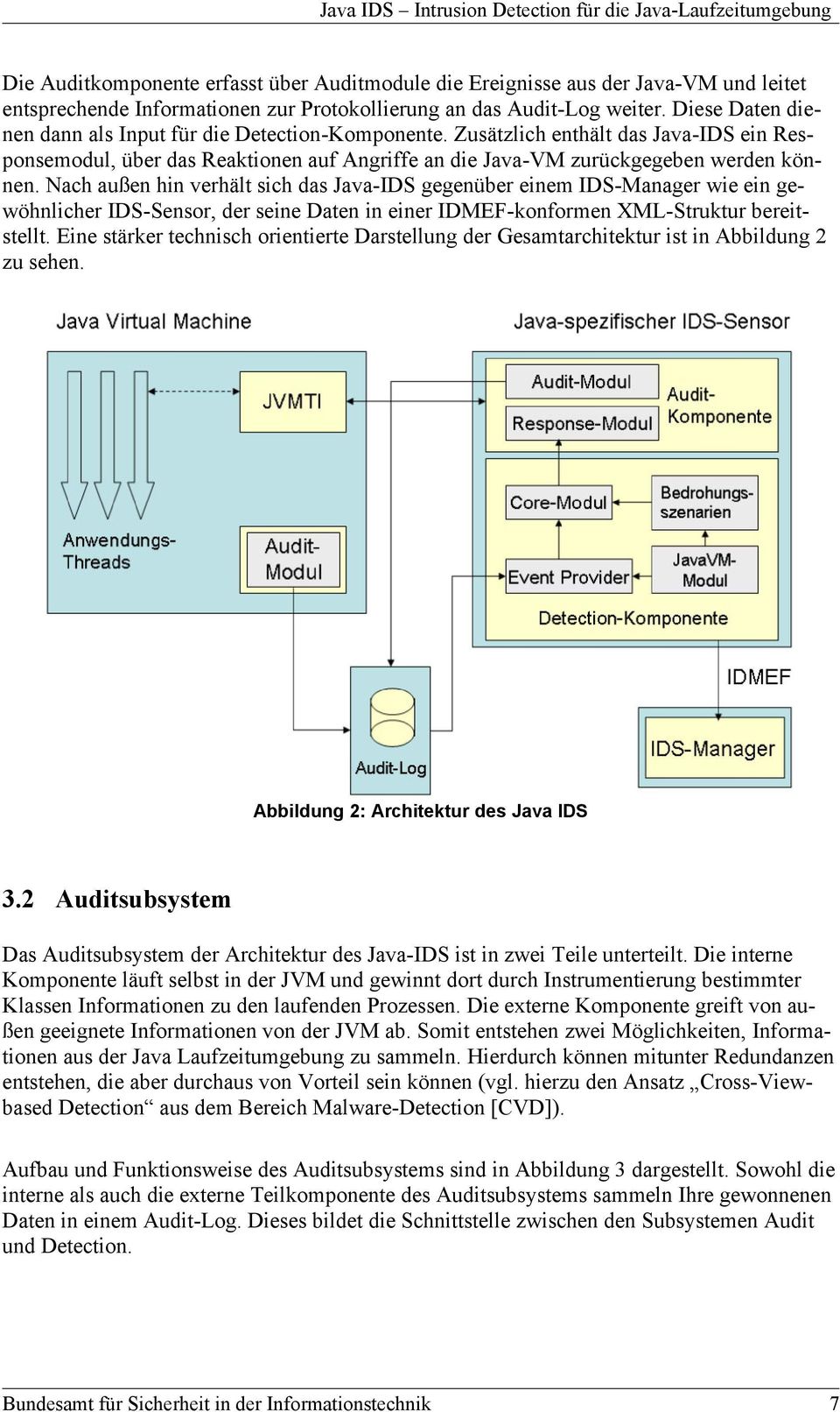 Nach außen hin verhält sich das Java-IDS gegenüber einem IDS-Manager wie ein gewöhnlicher IDS-Sensor, der seine Daten in einer IDMEF-konformen XML-Struktur bereitstellt.