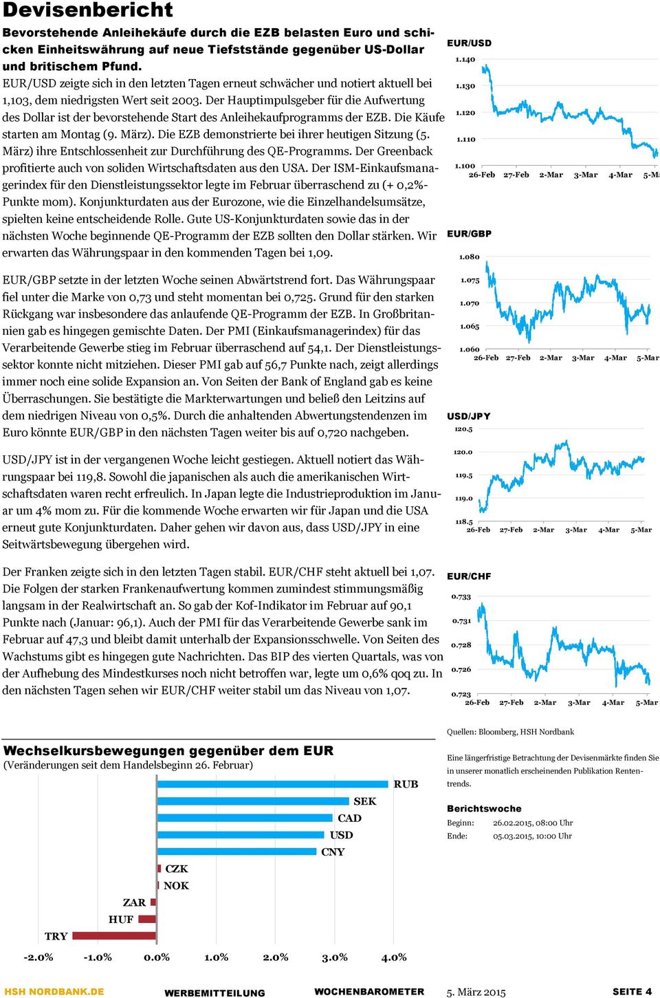 Der Hauptimpulsgeber für die Aufwertung des Dollar ist der bevorstehende Start des Anleihekaufprogramms der EZB. Die Käufe starten am Montag (9. März).