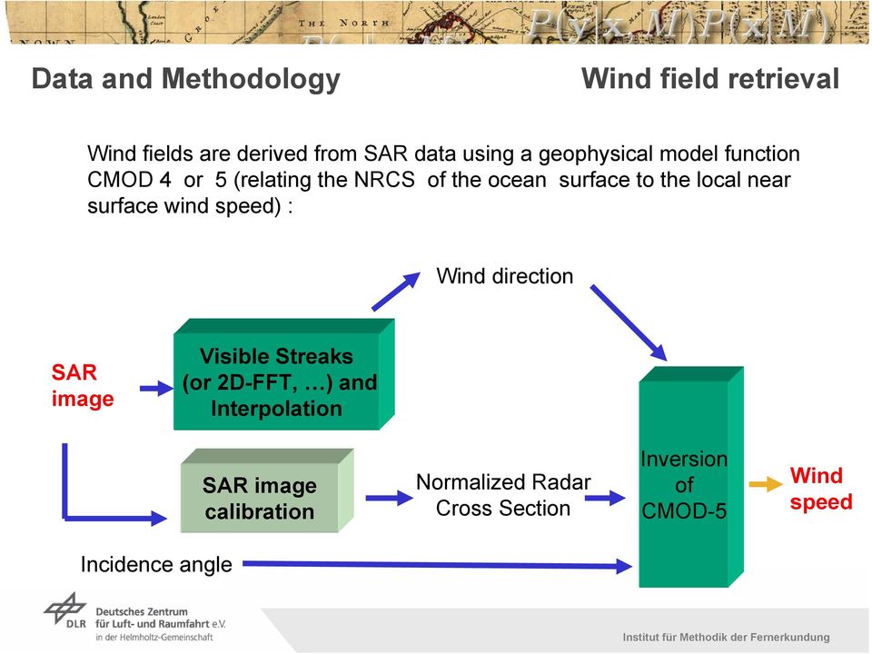 surface wind speed) : Wind direction SAR image Visible Streaks (or 2D-FFT, ) and Interpolation