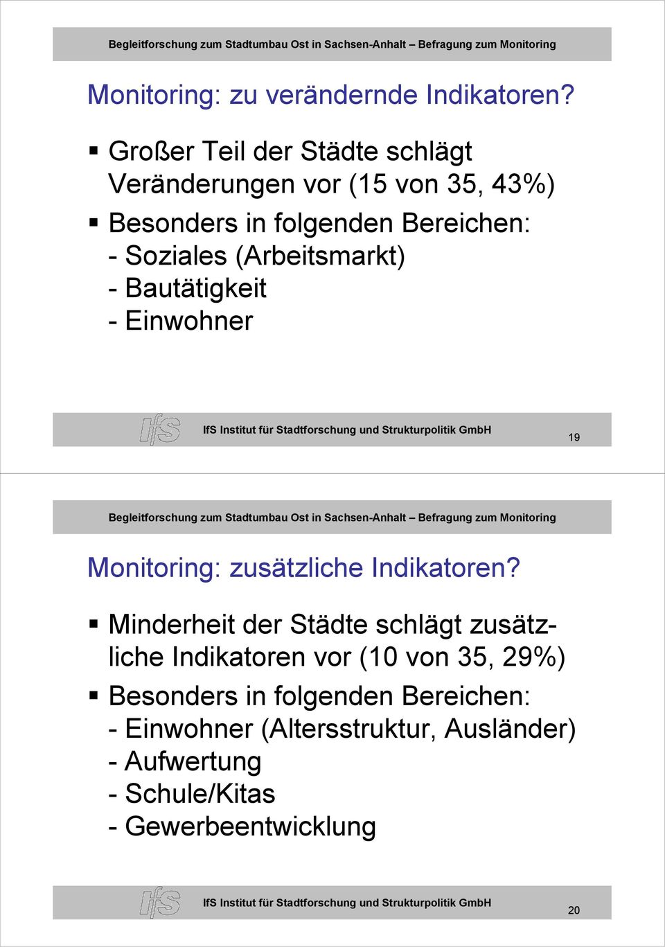 Soziales (Arbeitsmarkt) - Bautätigkeit - Einwohner 19 Monitoring: zusätzliche Indikatoren?