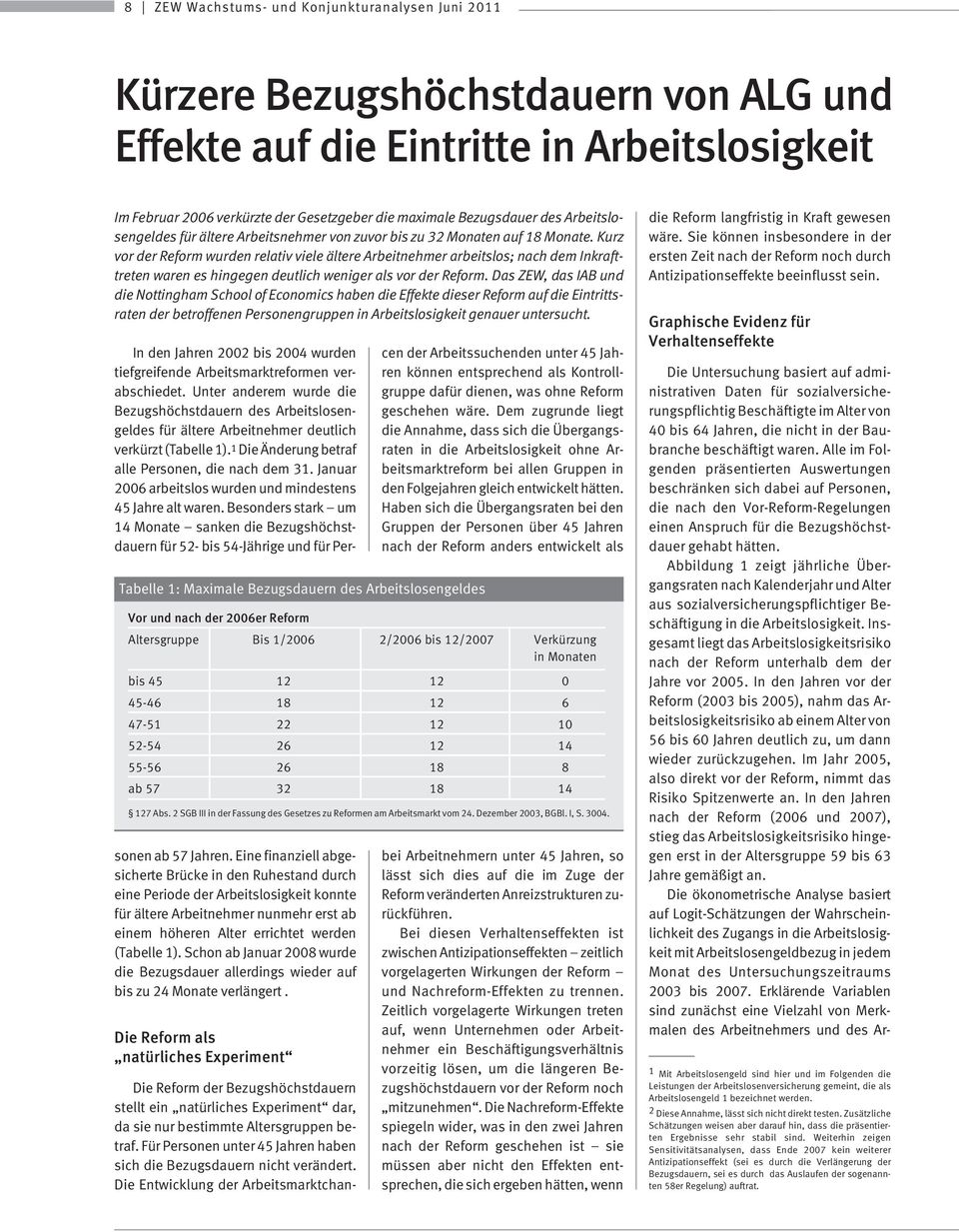 Kurz vor der Reform wurden relativ viele ältere Arbeitnehmer arbeitslos; nach dem Inkrafttreten waren es hingegen deutlich weniger als vor der Reform.