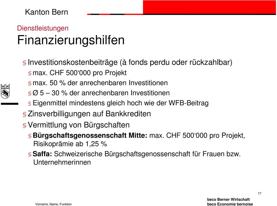 WFB-Beitrag Zinsverbilligungen auf Bankkrediten Vermittlung von Bürgschaften Bürgschaftsgenossenschaft Mitte: max.