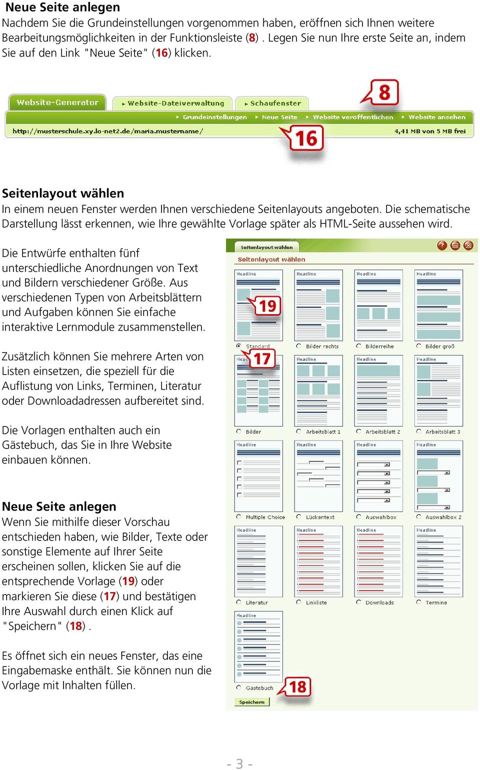 Die schematische Darstellung lässt erkennen, wie Ihre gewählte Vorlage später als HTML-Seite aussehen wird.