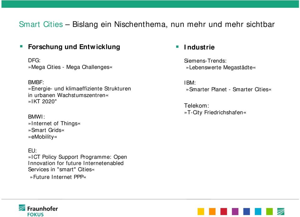 GridseMobility«Industrie Siemens-Trends:»Lebenswerte Megastädte«IBM:»Smarter Planet - Smarter Cities«Telekom:»T-City