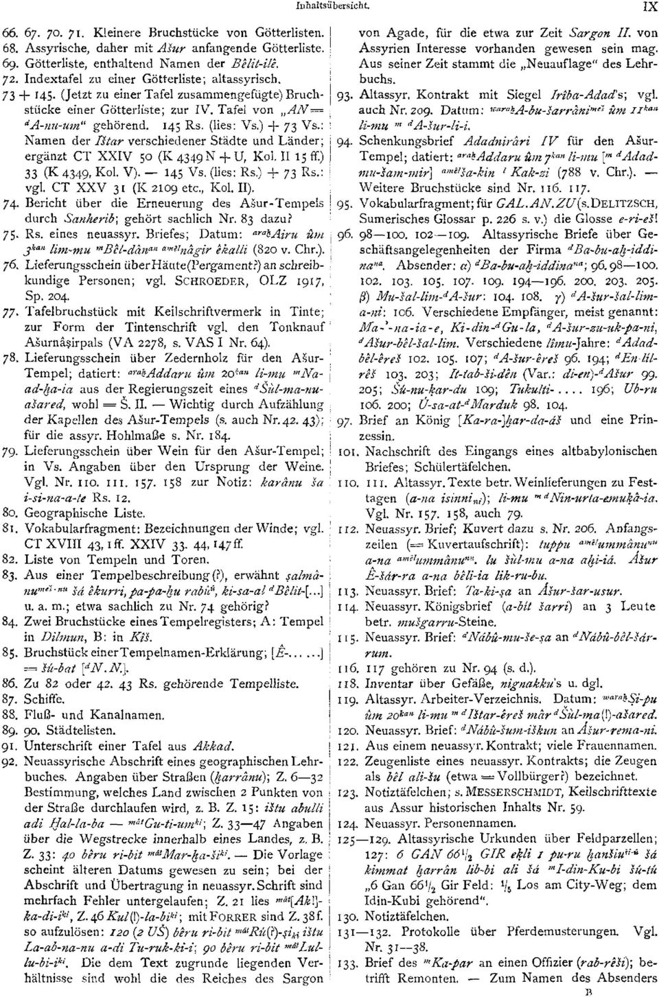 buchs. 73 + 145. (Jetzt zu einer Tafel zusammengefügte) Bruch- 93. Altassyr. Kontrakt mit Siegel Ir2ba-AdaGs; vgl. stücke einer Götterliste; zur IV. Tafel von AN=, auch Nr. 209.