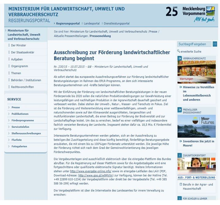 Website Landwirtschaftsministerium