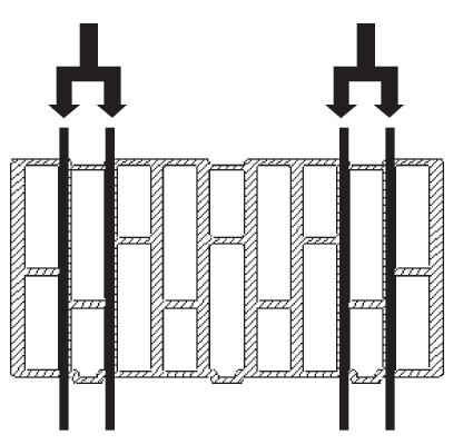 DRYFIX- das Turbo- System für wirtschaftlichen Mauerwerksbau Ausführung: Tragende Wände (nur verfüllte Ziegel) Bei Verarbeitung von Mineralwolle verfüllter Ziegel wird der Dryfix-Kleber auf die