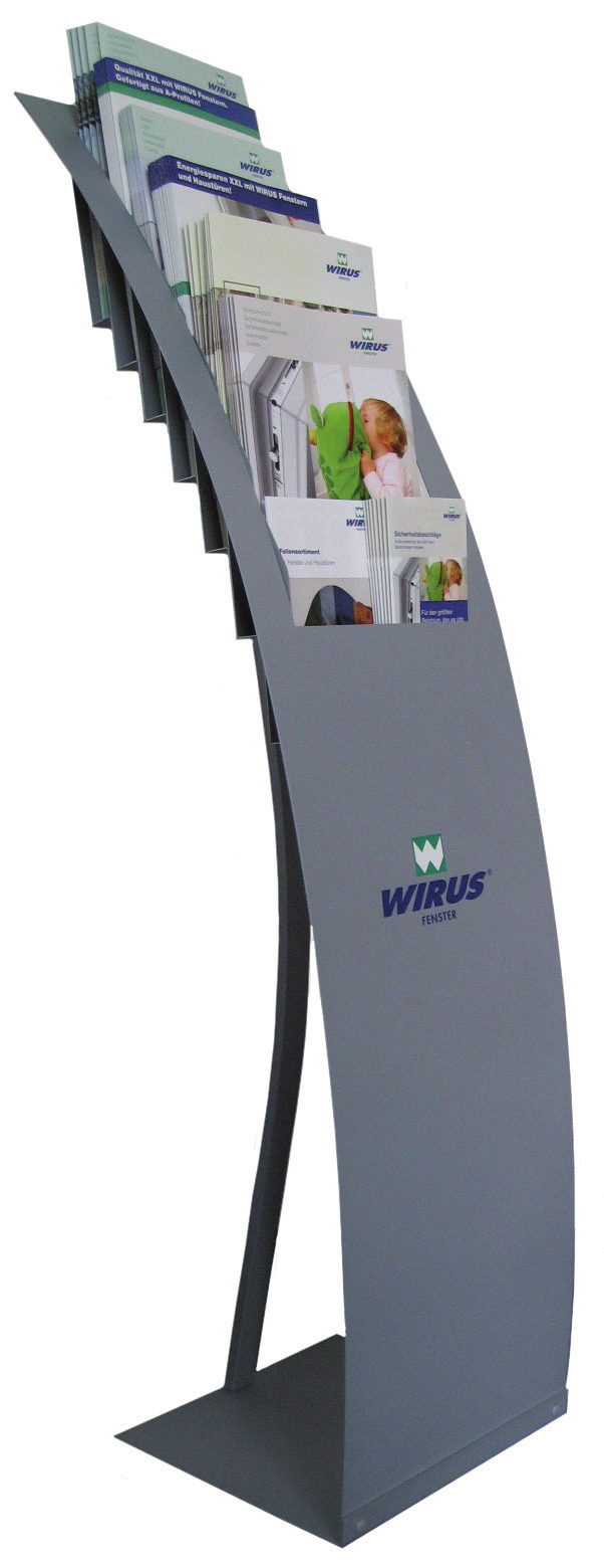 WIRUS Ausstellungssystem Prospektständer 7 Fächer A4, Fülltiefe 26 mm B 320 x H 1320