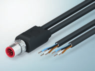 Leitung konfektioniert mit M2-Buchse (4-polig/gewinkelt) auf Abb. ZK2000-6400-0xxx offenes Leitungsende, 4-adrig u Leitung konfektioniert mit M2-Stecker DUO (4-polig/gerade) auf Abb.