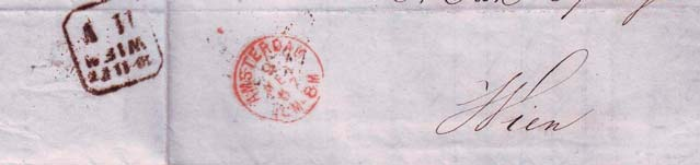 Abb. 6: 6. August 1866 Brief von Zevenaar nach Arnheim. Der Postbeamte des fahrenden Postbüros des N.R. Spoorweg erhielt diesen Brief auf dem Bahnhof von Zevenaar.