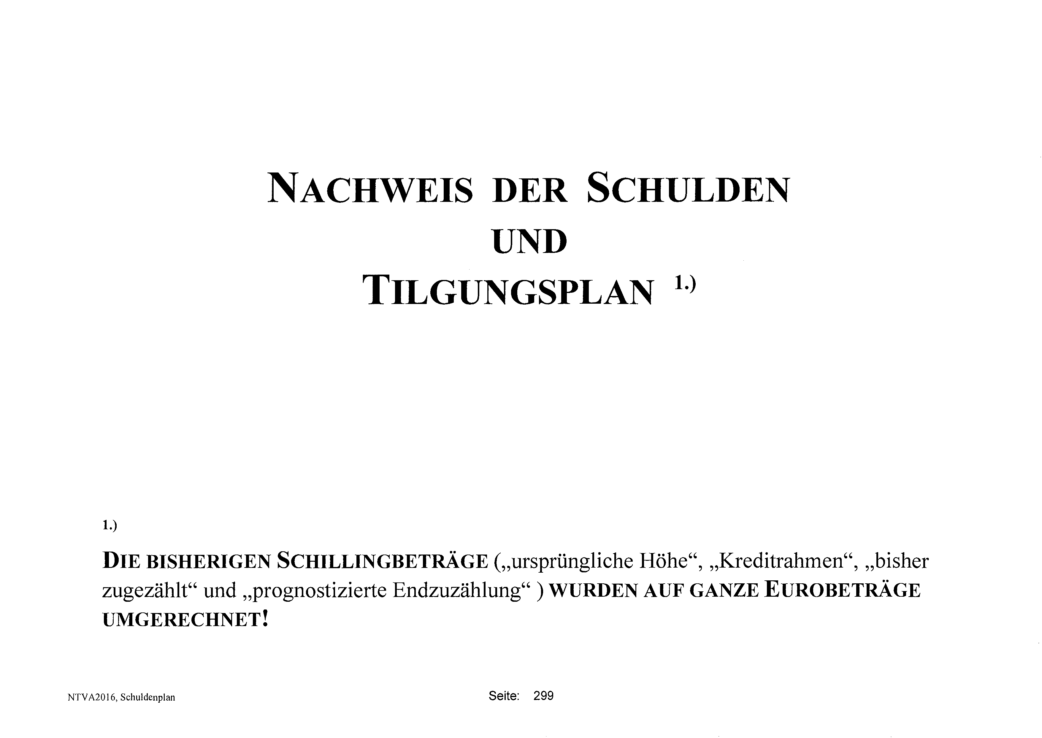 NACHWEIS DER SCHULDEN UND TILGUNGSPLAN t.) 1.