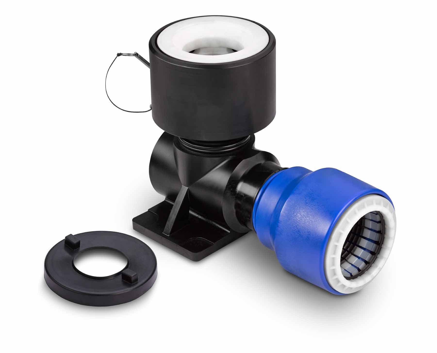RG Fußbogen für BAIO Hydranten Adapter aus technischem Kunststoff für Hydranten mit Bajonettspitzende mit verstärktem, auf die Last des Hydranten abgestimmter Aufnahme für Hydranten mit