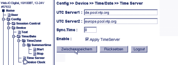 Time / Date Einschalten die Uhrzeit beim Time-Server ab. Ferner findet täglich um 0:30 Uhr ein Zeitabgleich statt.